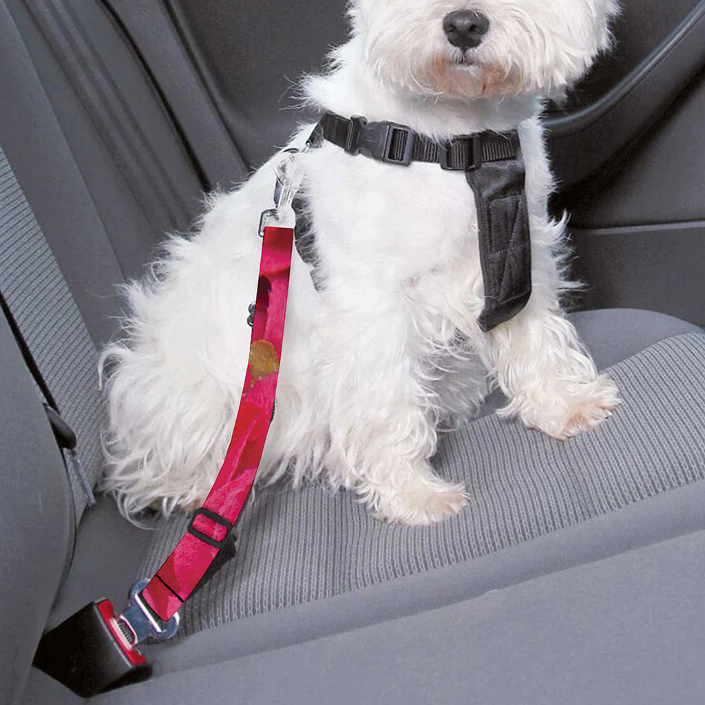 Hot Pink Rose Print Dog Seat Belt