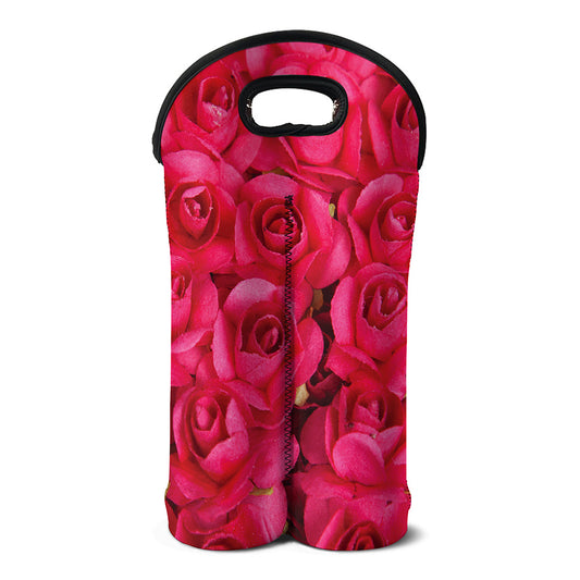 Hot Pink Rose Print Double Neoprene Wine Tote