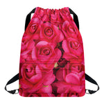 Hot Pink Rose Print Drawstring Backpack
