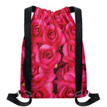 Hot Pink Rose Print Drawstring Backpack