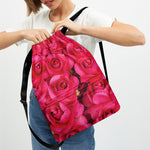 Hot Pink Rose Print Drawstring Backpack