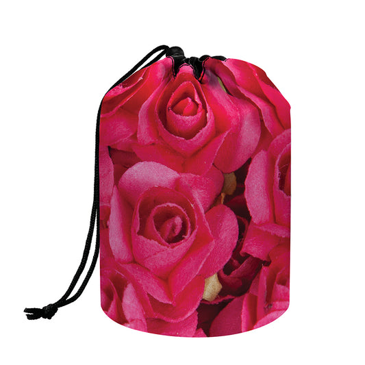 Hot Pink Rose Print Drawstring Makeup Bag