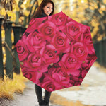 Hot Pink Rose Print Foldable Umbrella