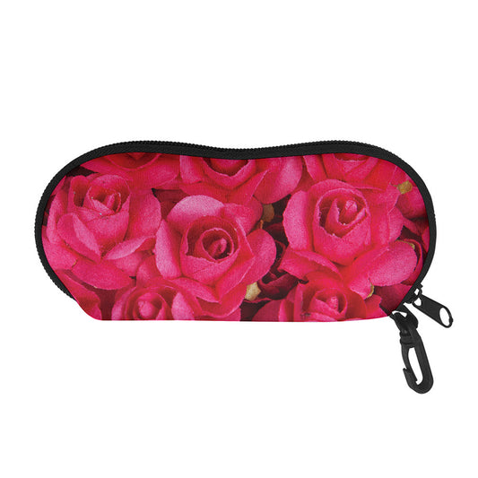Hot Pink Rose Print Glasses Case