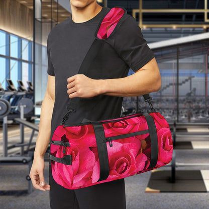Hot Pink Rose Print Gym Bag