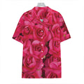 Hot Pink Rose Print Hawaiian Shirt