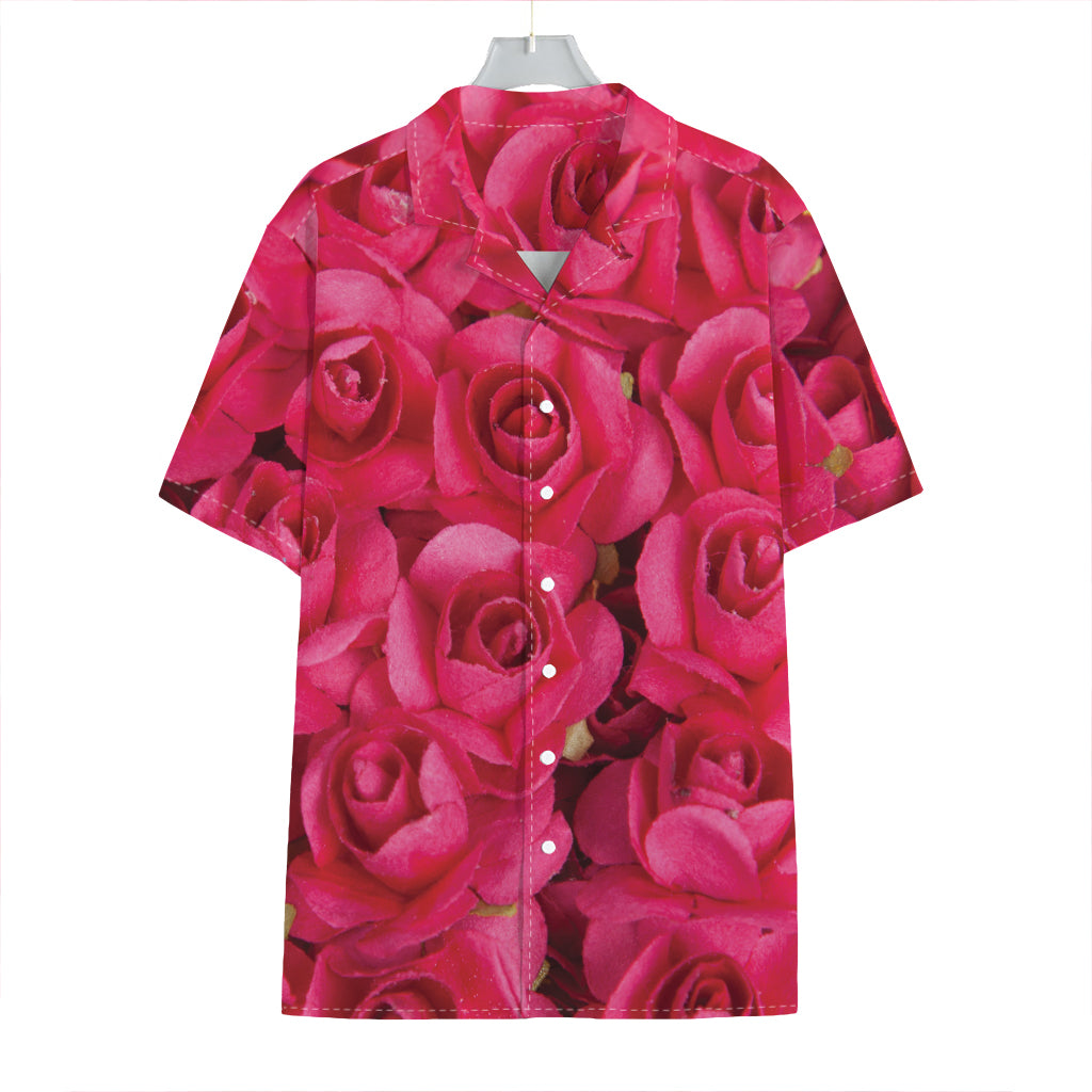 Hot Pink Rose Print Hawaiian Shirt