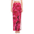 Hot Pink Rose Print High Slit Maxi Skirt