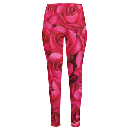 Hot Pink Rose Print High-Waisted Pocket Leggings