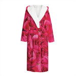 Hot Pink Rose Print Hooded Bathrobe