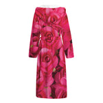 Hot Pink Rose Print Hooded Bathrobe