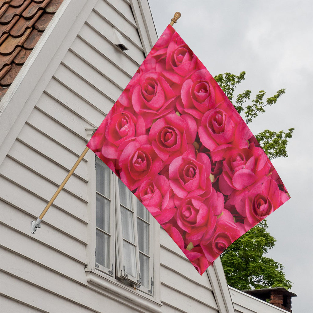 Hot Pink Rose Print House Flag