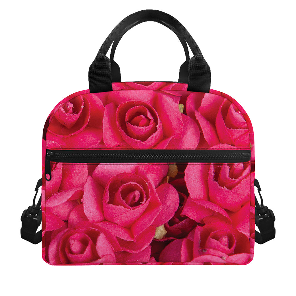 Hot Pink Rose Print Insulated Lunch Bag