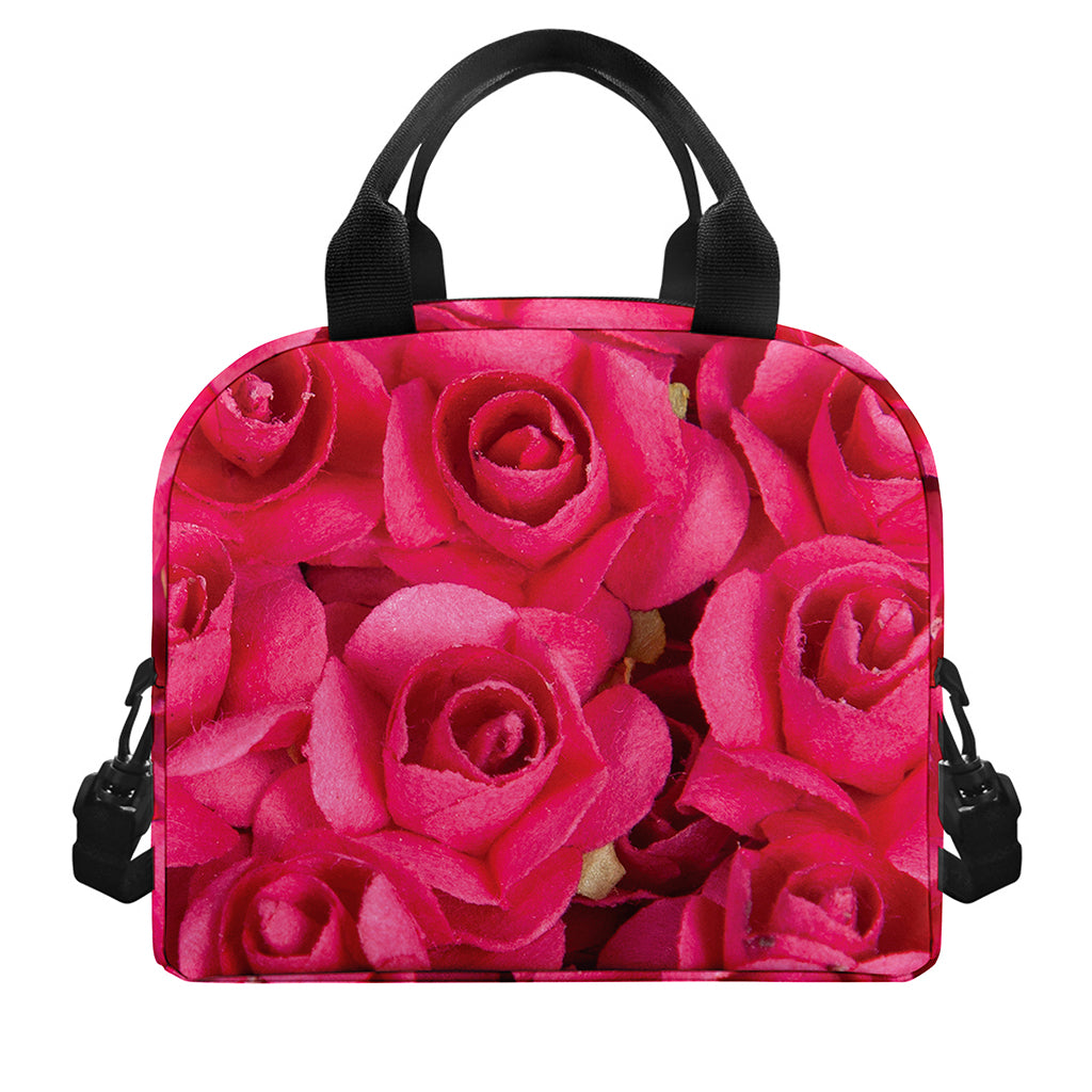 Hot Pink Rose Print Insulated Lunch Bag