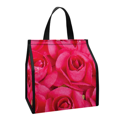Hot Pink Rose Print Insulated Lunch Tote