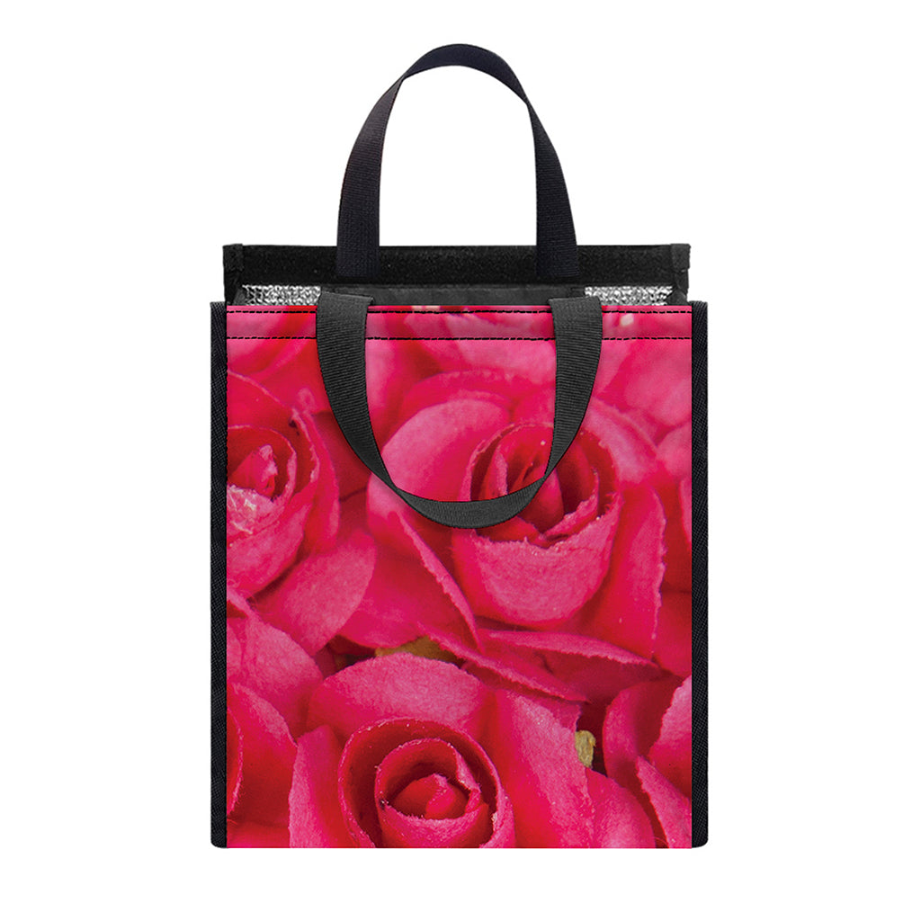 Hot Pink Rose Print Insulated Lunch Tote