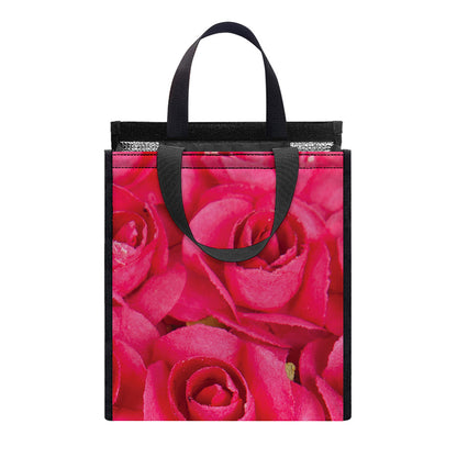 Hot Pink Rose Print Insulated Lunch Tote