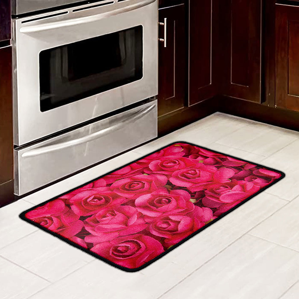 Hot Pink Rose Print Kitchen Mat