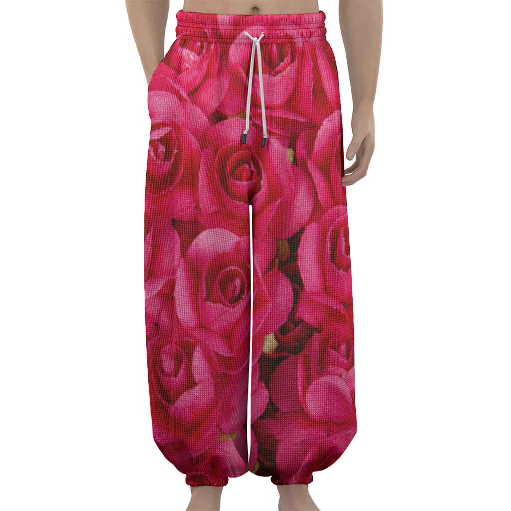 Hot Pink Rose Print Lantern Pants