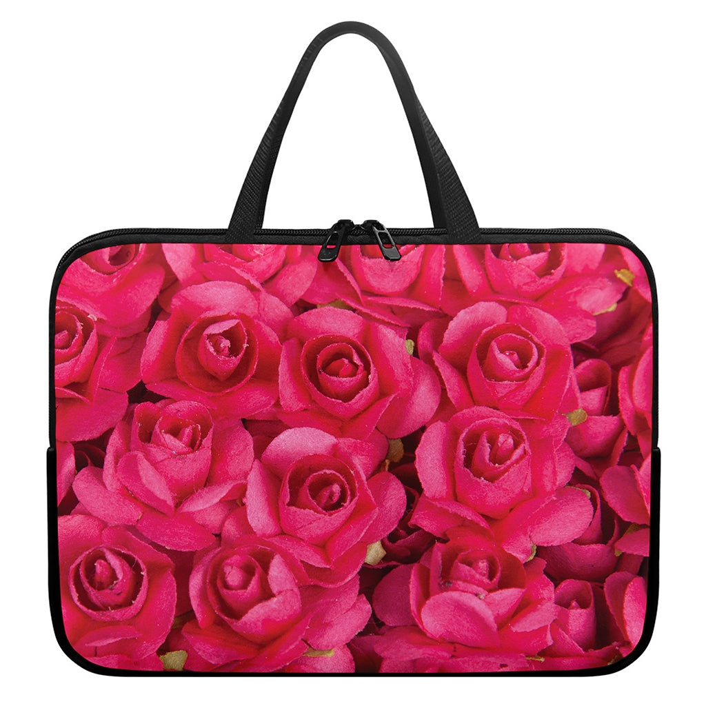 Hot Pink Rose Print Laptop Sleeve With Handle
