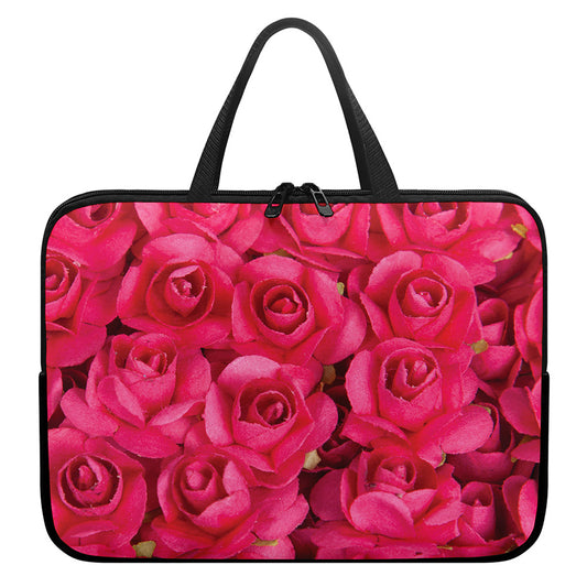 Hot Pink Rose Print Laptop Sleeve With Handle