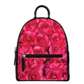 Hot Pink Rose Print Leather Backpack