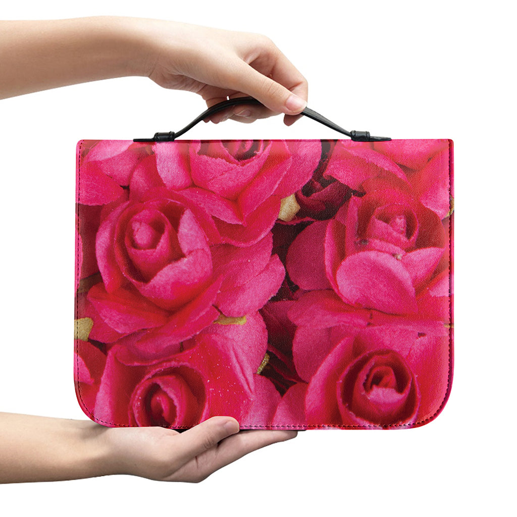 Hot Pink Rose Print Leather Bible Cover