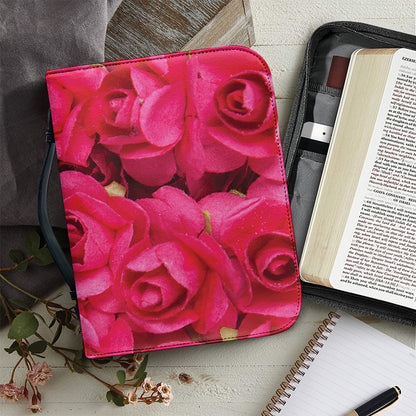 Hot Pink Rose Print Leather Bible Cover