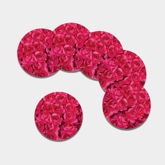 Hot Pink Rose Print Leather Coaster Set