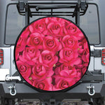 Hot Pink Rose Print Leather Spare Tire Cover