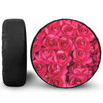 Hot Pink Rose Print Leather Spare Tire Cover