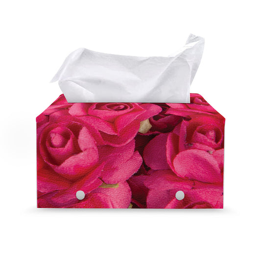 Hot Pink Rose Print Leather Tissue Box Cover