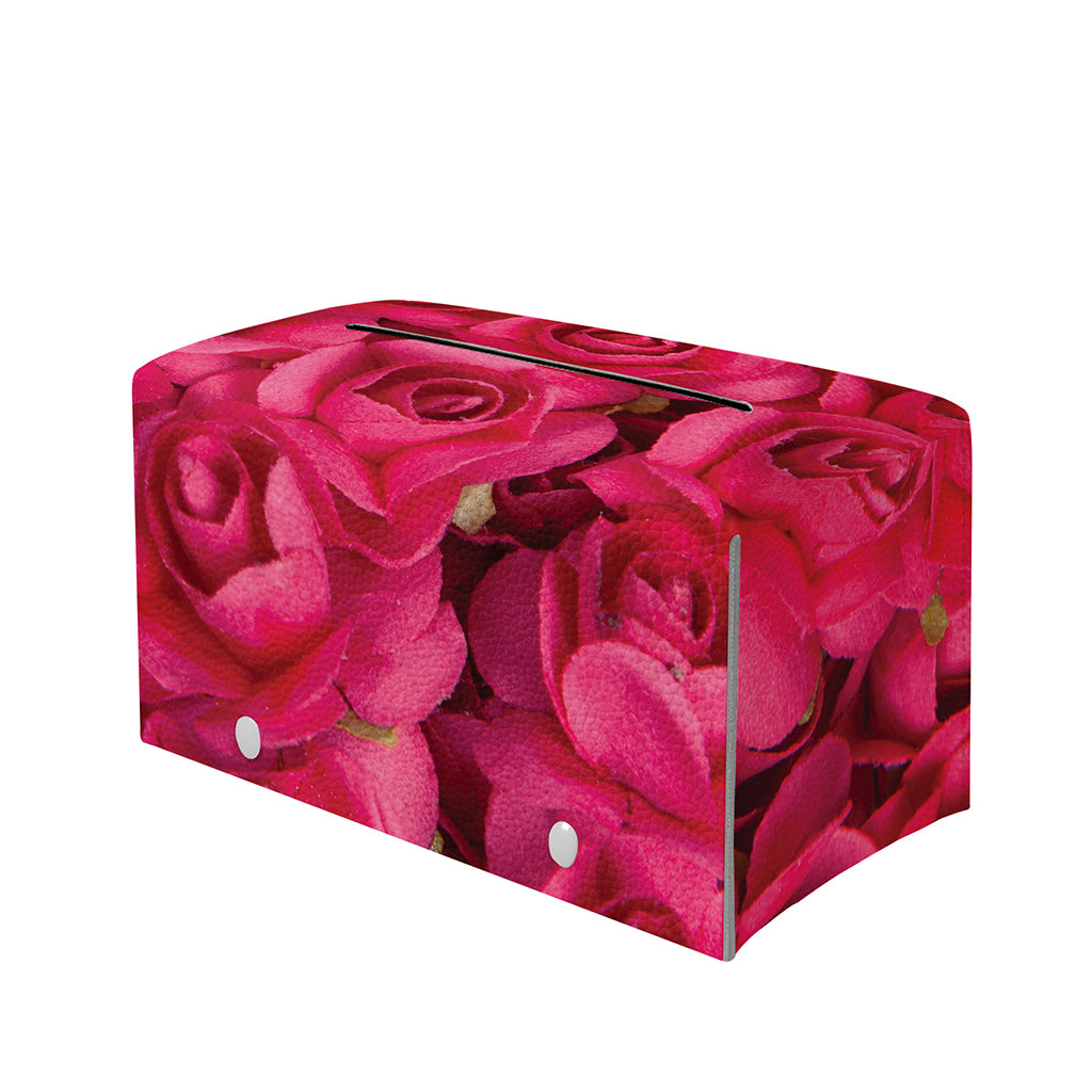 Hot Pink Rose Print Leather Tissue Box Cover