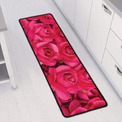 Hot Pink Rose Print Long Kitchen Mat