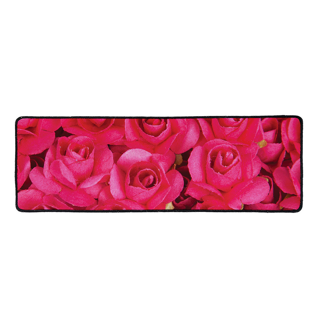 Hot Pink Rose Print Long Kitchen Mat