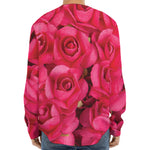 Hot Pink Rose Print Long Sleeve Baseball Jersey