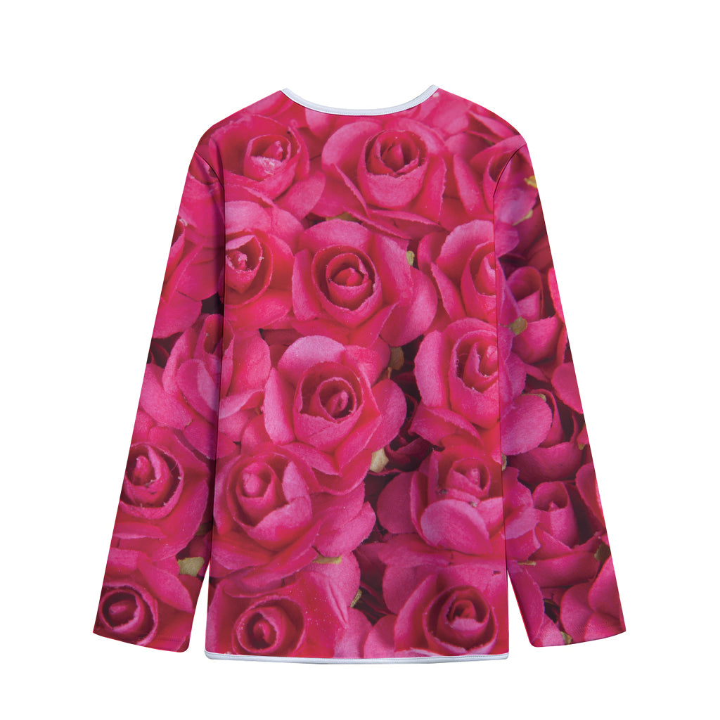 Hot Pink Rose Print Long Sleeve Short Coat