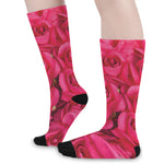 Hot Pink Rose Print Long Socks