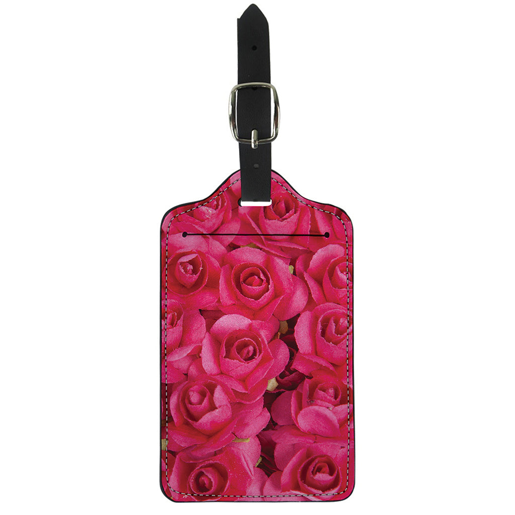 Hot Pink Rose Print Luggage Tag