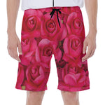 Hot Pink Rose Print Men's Beach Shorts