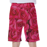 Hot Pink Rose Print Men's Beach Shorts