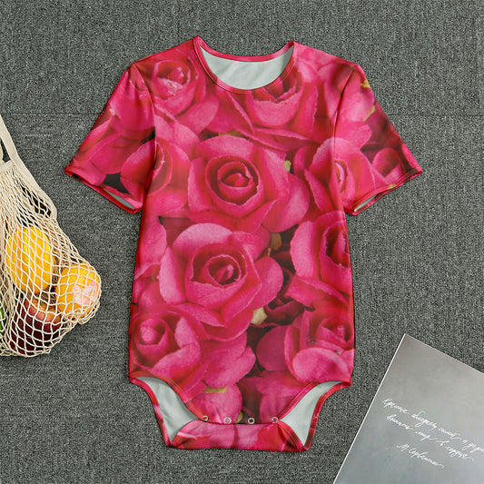 Hot Pink Rose Print Men's Bodysuit