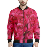 Hot Pink Rose Print Men's Bomber Jacket