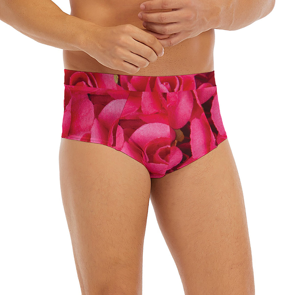 Hot Pink Rose Print Men's Briefs