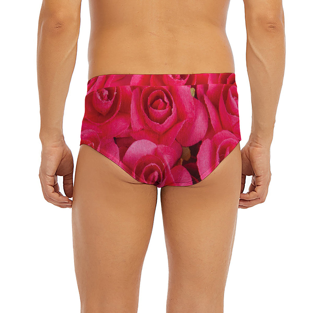 Hot Pink Rose Print Men's Briefs