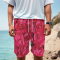 Hot Pink Rose Print Men's Cargo Shorts