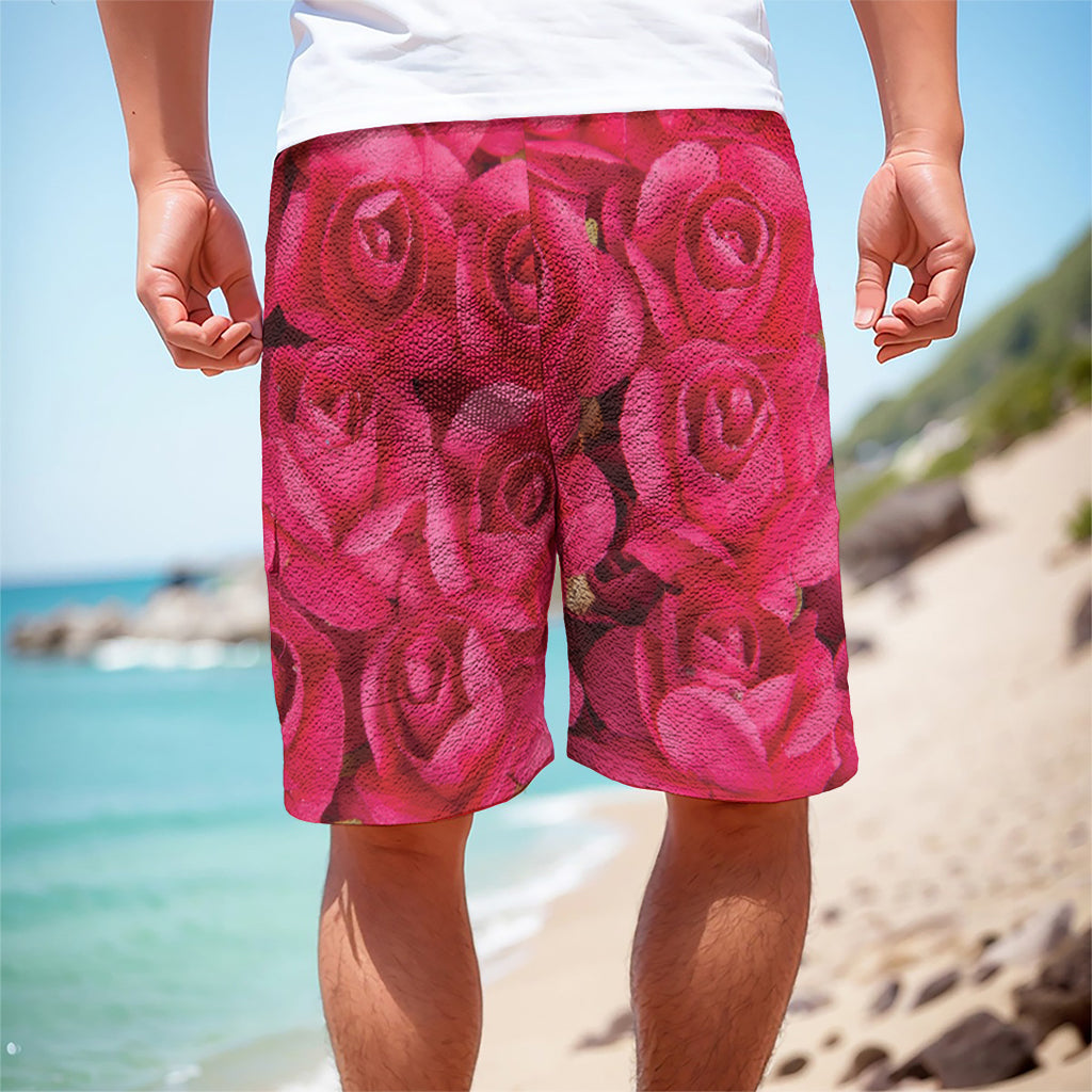 Hot Pink Rose Print Men's Cargo Shorts