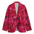 Hot Pink Rose Print Men's Cotton Blazer