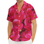Hot Pink Rose Print Men's Deep V-Neck Shirt