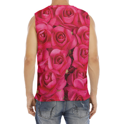 Hot Pink Rose Print Men's Fitness Tank Top